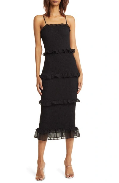 Bebe Smocked Georgette Cocktail Dress In Black