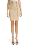 Balmain Beige Tweed Skirt With Front Golden Buttons In Beige Multi