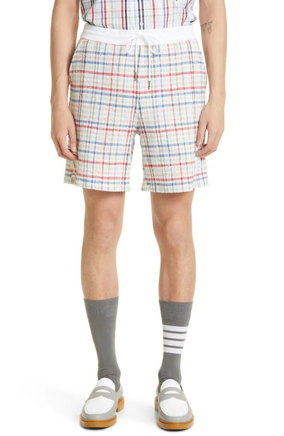 Thom Browne Gingham-check Tweed Shorts In White