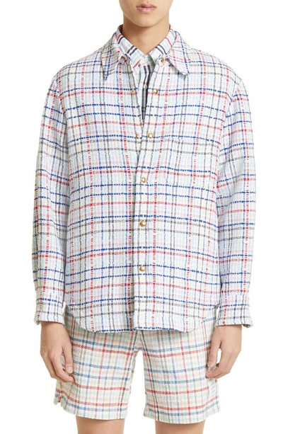Thom Browne Gingham Jacquard Tweed Snap-up Shirt Jacket In Neutral