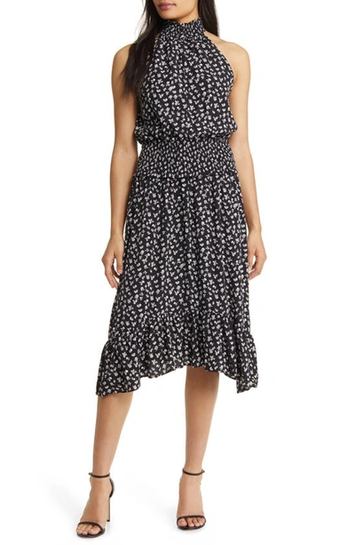 Halogen Floral Smocked Halter Dress In Rich Black | ModeSens
