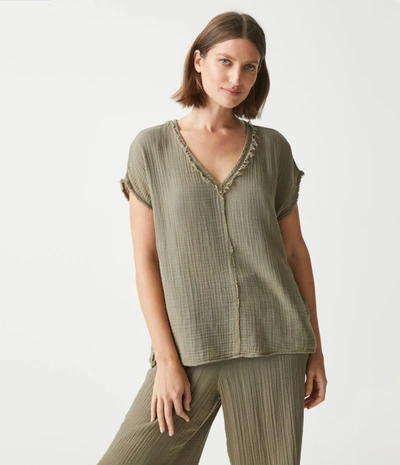 Michael Stars Draya Gauze V-neck Top In Olive