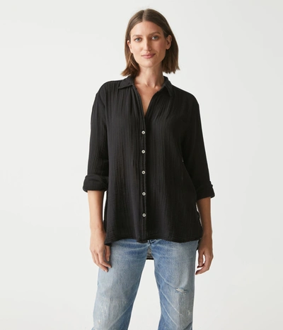 Michael Stars Leo Gauze Button Down Shirt In Black