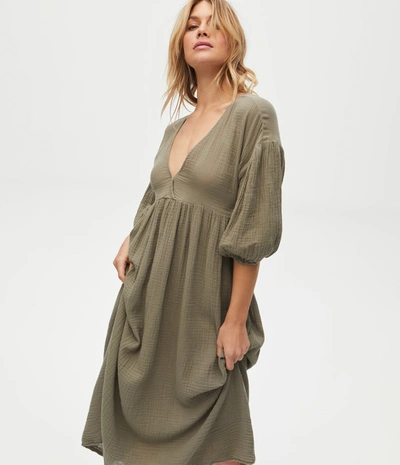 Michael Stars Isabella Empire-waist Midi Dress With Ties In Olive