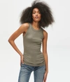 Michael Stars Halley Ribbed Tank With Ruching In Olive