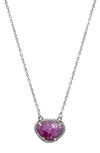 Adornia Fine Sterling Silver Birthstone Halo Pendant Necklace In Silver - Ruby - July