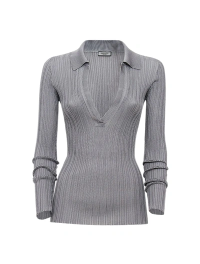 Durazzi Milano Silk Knit Polo Top In Grey