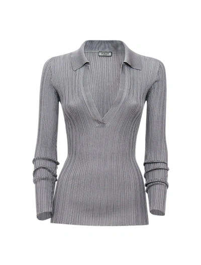 Durazzi Milano Silk Ribbed Knitted Polo Shirt In Grey