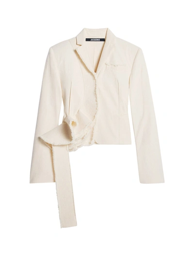 Jacquemus Stretch Wool Blazer Jacket In Off White