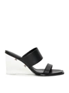 Alexander Mcqueen Black Wedge With Double Strap And Trasparent Plexiglass Heel In Smooth Leather Wom In Black