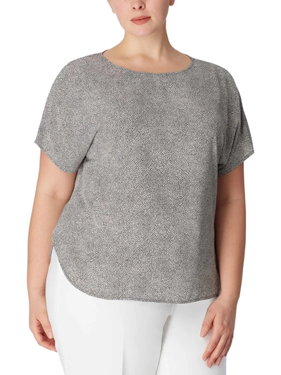 Anne Klein Plus Womens Printed Boatneck Pullover Top In Anne Black,anne White