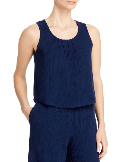 Three Dots Pintuck Womens Cropped Sleeveless Tank Top In Blue