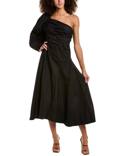 Ulla Johnson Fiorella One-shoulder Gathered Cotton-poplin Midi Dress In Noir