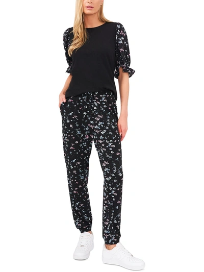 Riley & Rae Womens Floral Jersey Pullover Top In Black