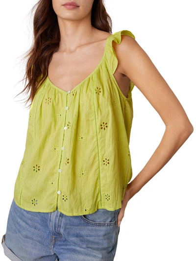 Velvet By Graham & Spencer Womens Button Down Eyelet Tank Top In Green