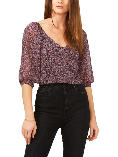 1.state Womens Floral Print V-neck Blouse In Multi