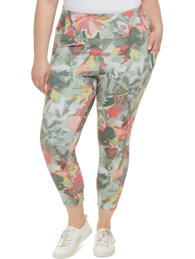 Calvin Klein Performance Plus Womens Floral Wicking Ankle Yoga Pants In Multi