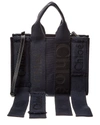Chloé Medium Woody Multiwebbing Canvas Tote In Blue