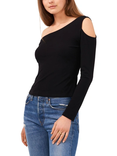 1.state Womens Stretch Ribbed One-shoulder Pullover Top In Black