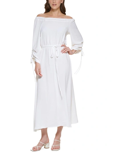 Calvin Klein Womens Blouson Long Maxi Dress In White