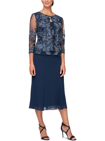 Alex Evenings Womens Lace Midi Cocktail And Party Dress In Blue