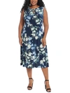 London Times Petite Keyhole Midi Dress In Multi