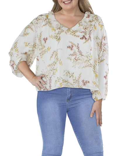 1.state Womens Floral Print V-neck Pullover Top In Multi