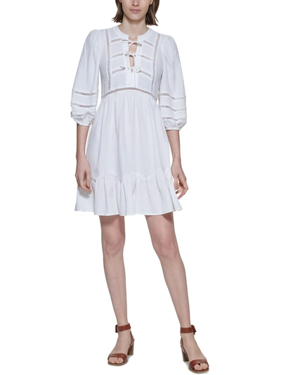 Calvin Klein Womens Open Stitch Mini Fit & Flare Dress In White