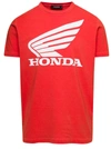DSQUARED2 RED HONDA CREW NECK T-SHIRT WITH LOGO PRINT ON THE CHEST IN COTTON MAN