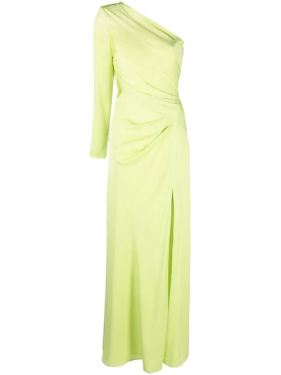 Roland Mouret Asymmetric Silk Crepe Long Dress In Light Green