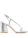 Stuart Weitzman Soiree Metallic Crystal Slingback Sandals In Metallic