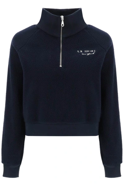 Sporty And Rich Fleece Half-zip Sweatshirt In Blue