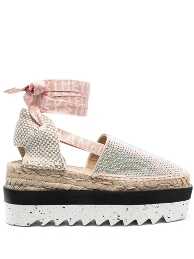 Stella Mccartney Gaia Plateau-espadrilles Mit Kristallen In Silver