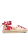 Stella Mccartney + Net Sustain Gaia Embroidered Striped Raffia Espadrilles In Red