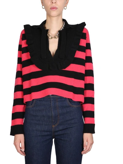 Philosophy Di Lorenzo Serafini Bow-detailed Ruffled Striped Wool And Cashmere-blend Sweater In Multicolour