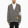 Thom Browne Birds And Bees Knitted Wool Cardigan In Grey