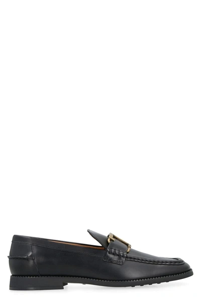 Tod's Metal Logo Plaque Loafers In Black