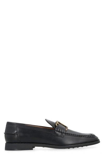 Tod's Logo-plaque Leather Loafers In Black