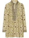 Tory Burch Embroidered Silk Tory Tunic In Kaki
