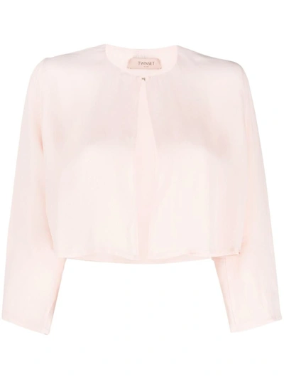 Twinset Chiffon Cropped Blouse In Pink