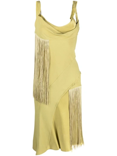 Victoria Victoria Beckham Asymmetric Fringe Mini Dress In Green