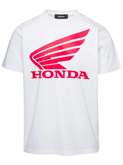 DSQUARED2 WHITE HONDA T-SHIRT WITH LOGO PRINT ON THE CHEST IN COTTON MAN