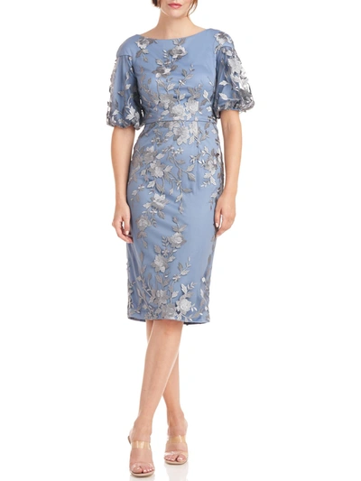 Js Collections Womens Embroidered Midi Cocktail And Party Dress In Blue
