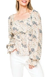 Gibsonlook Floral Print Smocked Waist Peplum Top In Spring Floral