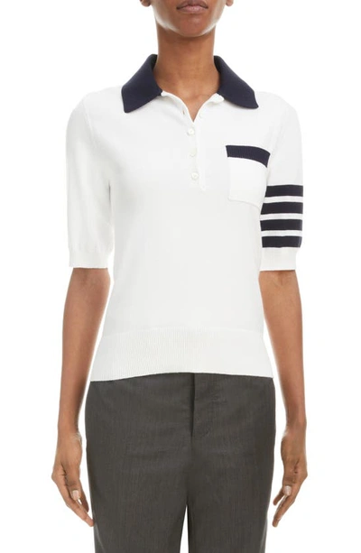 Thom Browne Hector Pointelle-knit Polo Top In White
