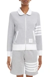 Thom Browne Zip-fastening Seersucker Jacket In Light Grey