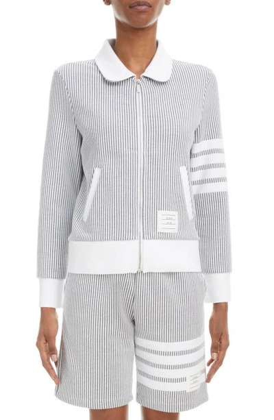 Thom Browne Zip-fastening Seersucker Jacket In Grey