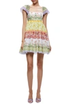 ALICE AND OLIVIA TAMIA MIXED FLORAL COTTON BABYDOLL DRESS