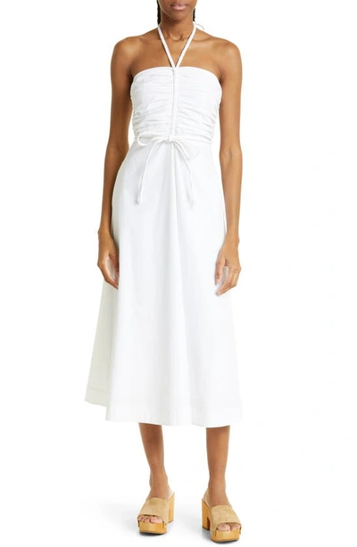 Veronica Beard Tucker Ruched Halter Midi Dress In White