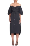 STAUD REESE OFF THE SHOULDER STRETCH COTTON SHIRTDRESS